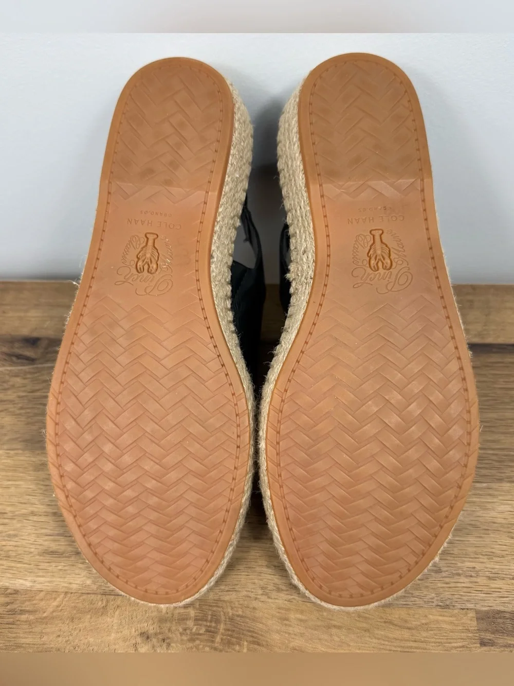 Cole Haan Cloudfeel Espadrille Sandals Double Strap Black Leather Women’s 7